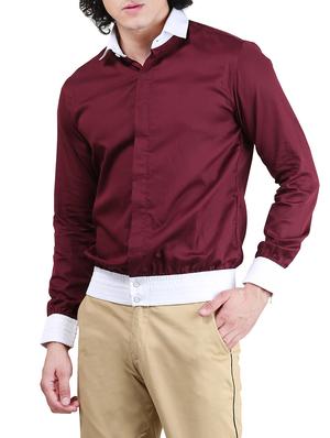 marooon color block casual shirt - 13607334 - Standard Image - 2