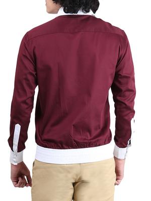 marooon color block casual shirt - 13607334 - Standard Image - 3