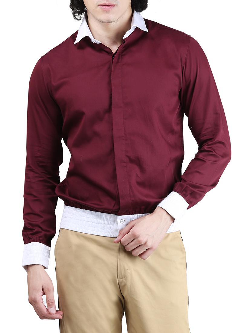 marooon color block casual shirt - 13607334 - Zoom Image - 1