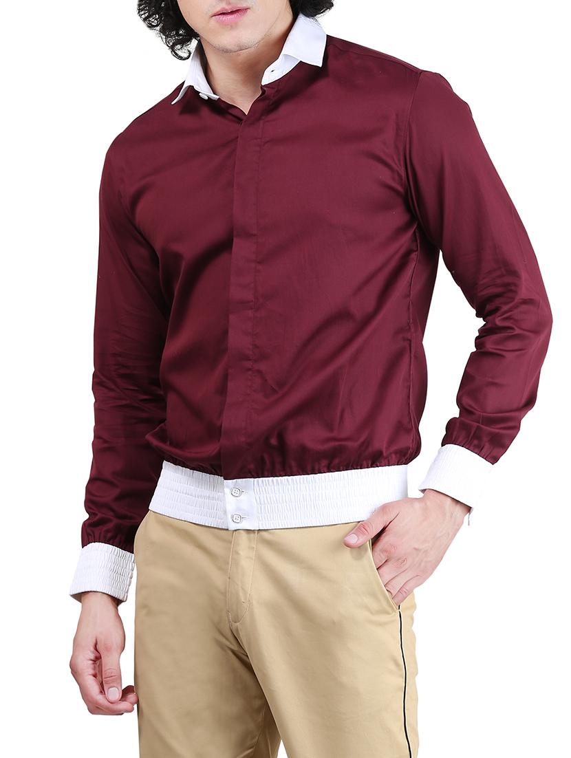 marooon color block casual shirt - 13607334 - Zoom Image - 2