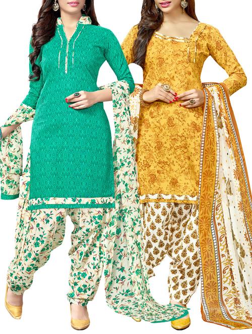 multi colored cotton unstitched suit dress material (set of 2) - 13648978 - Very Small Image - 1