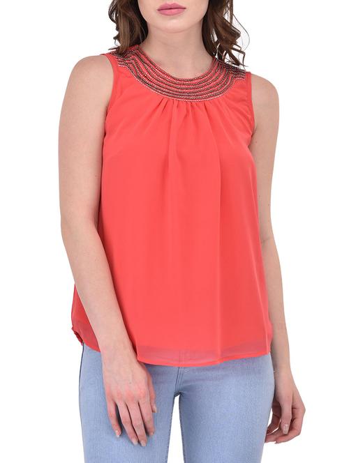 solid peach georgette top - 13650269 - Standard Image - 1