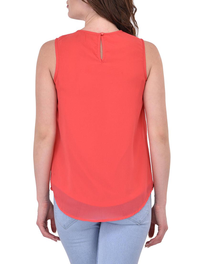solid peach georgette top - 13650269 - Zoom Image - 3