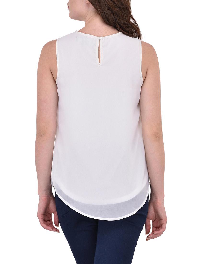 solid white georgette top - 13650271 - Zoom Image - 3