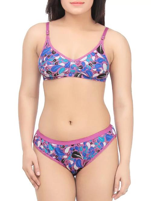 multicolored printed cotton bra and panty set - 13656767 - Standard Image - 1