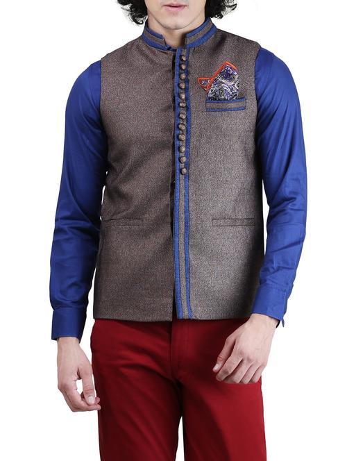 grey cotton nehru jacket - 13660087 - Standard Image - 1