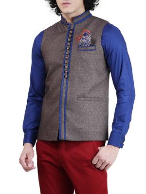 grey cotton nehru jacket - 13660087 - Standard Image - 2