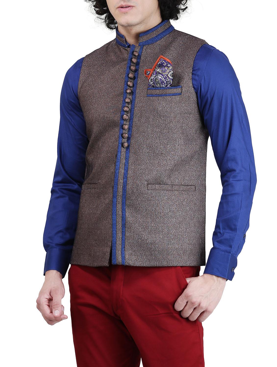 grey cotton nehru jacket - 13660087 - Zoom Image - 2