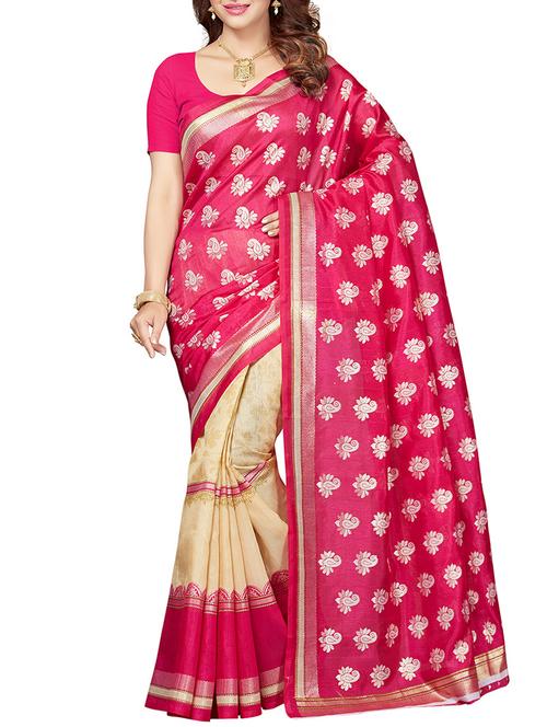 pink & beige printed silk bhagalpuri saree with blouse - 13660936 - Standard Image - 1