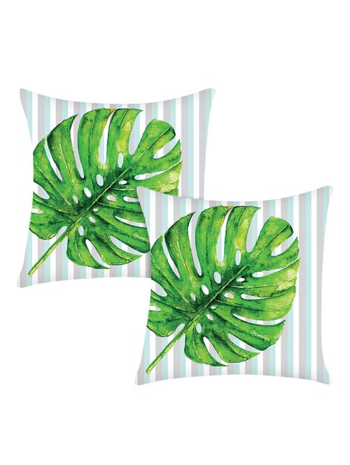 digitally printed cushion cover with lines and leaf design set of two - 13662557 - Very Small Image - 1