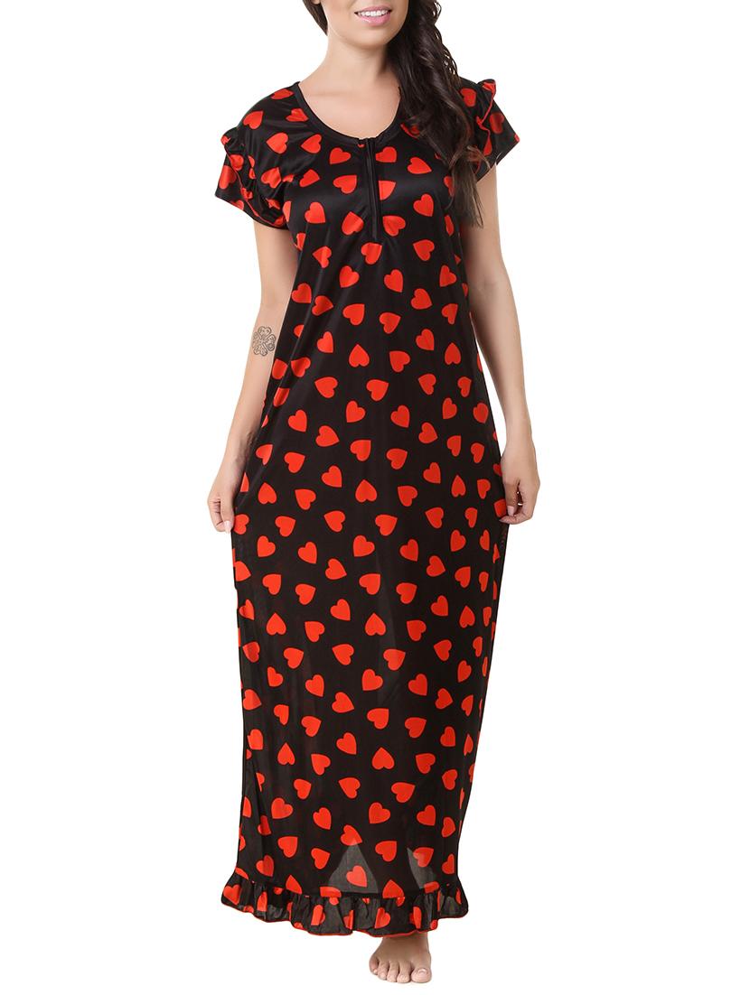 black printed satin gown - 13662677 - Zoom Image - 1