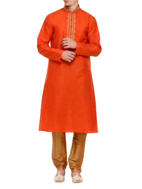 orange silk blend kurta pyjama set - 13665659 -  Standard Image - 0