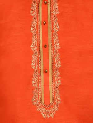 orange silk blend kurta pyjama set - 13665659 - Standard Image - 4