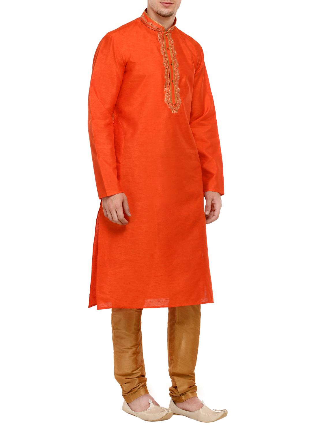 orange silk blend kurta pyjama set - 13665659 - Zoom Image - 2
