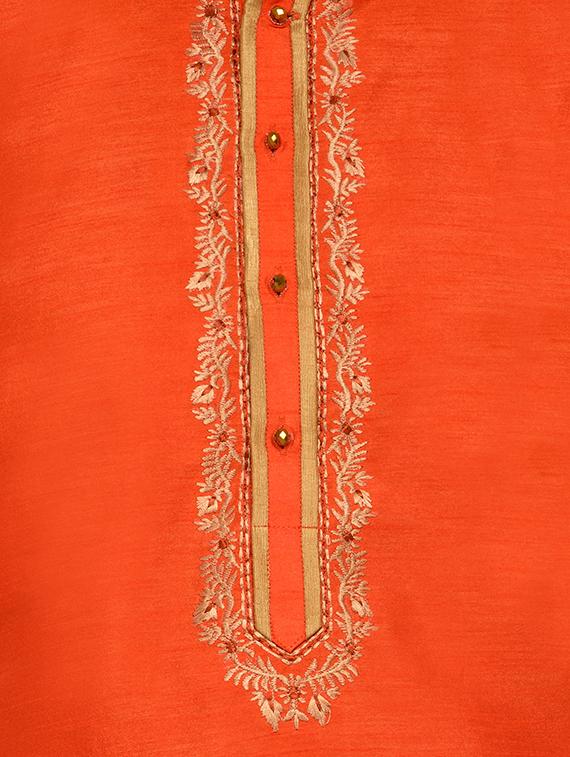 orange silk blend kurta pyjama set - 13665659 - Zoom Image - 4