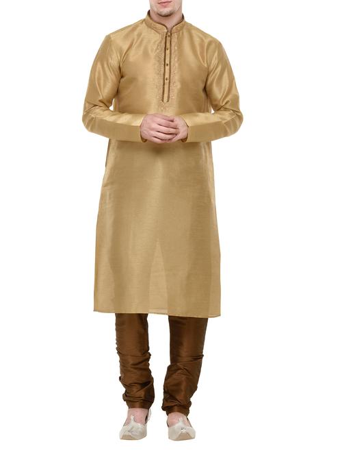 light brown silk blend kurta pyjama set - 13665660 - Very Small Image - 1