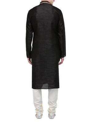 black silk blend kurta pyjama set - 13665661 - Standard Image - 3