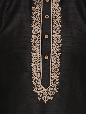 black silk blend kurta pyjama set - 13665661 - Standard Image - 4