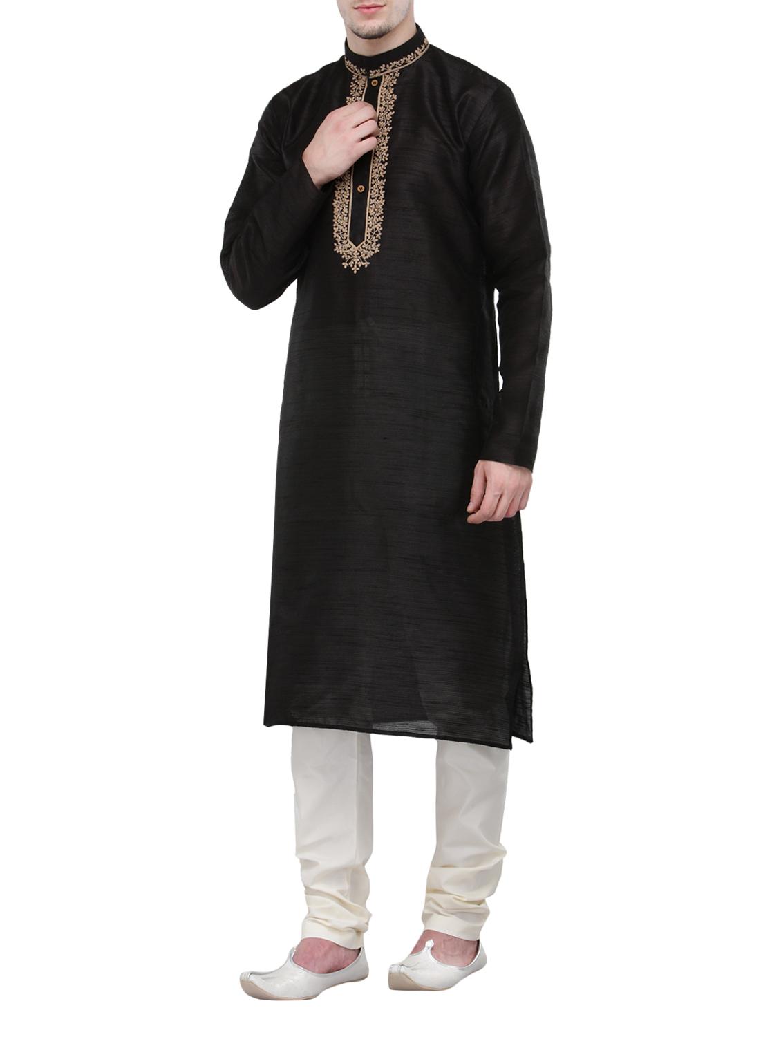 black silk blend kurta pyjama set - 13665661 - Zoom Image - 2