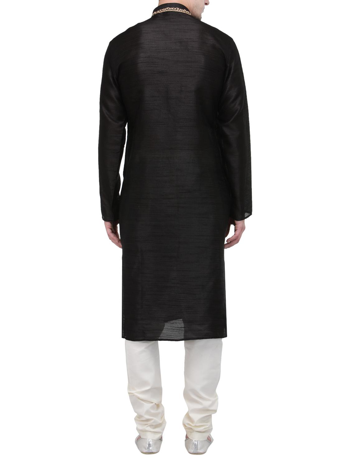 black silk blend kurta pyjama set - 13665661 - Zoom Image - 3