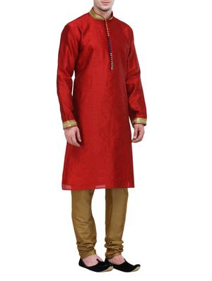 red silk blend kurta pyjama set - 13665668 - Standard Image - 2