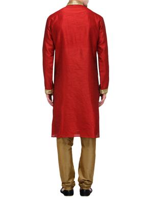 red silk blend kurta pyjama set - 13665668 - Standard Image - 3