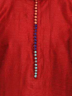 red silk blend kurta pyjama set - 13665668 - Standard Image - 4