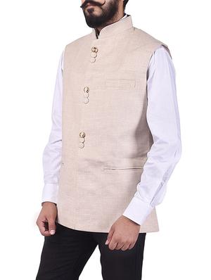 beige cotton nehru jacket - 13665859 - Standard Image - 2