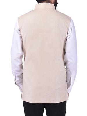beige cotton nehru jacket - 13665859 - Standard Image - 3