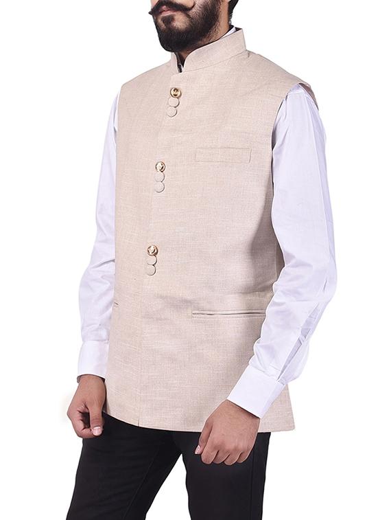 beige cotton nehru jacket - 13665859 - Zoom Image - 2