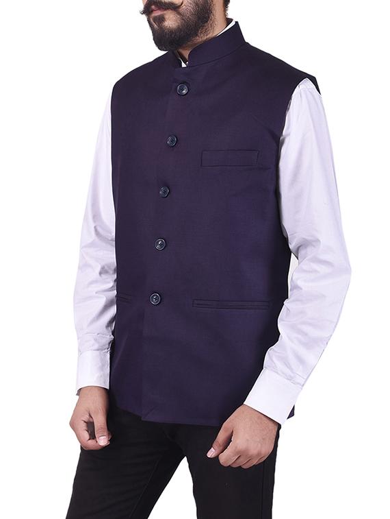 purple cotton nehru jacket - 13665864 - Zoom Image - 2