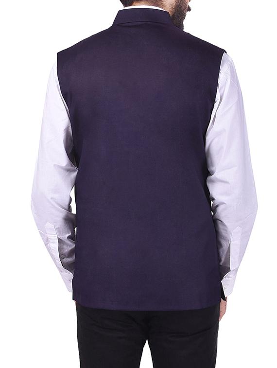 purple cotton nehru jacket - 13665864 - Zoom Image - 3