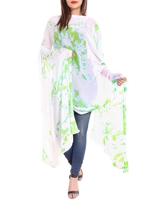 white & green tie & dye dupatta - 13666948 - Standard Image - 1