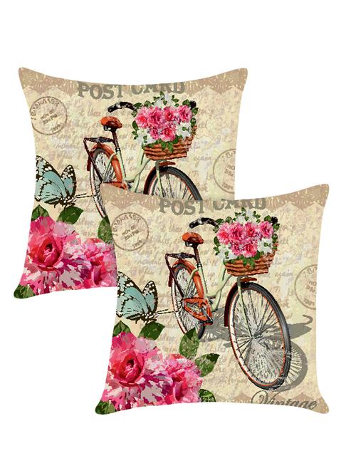 digitally printed cushion cover with cycle with folwer design set of two - 13667861 -  Standard Image - 0