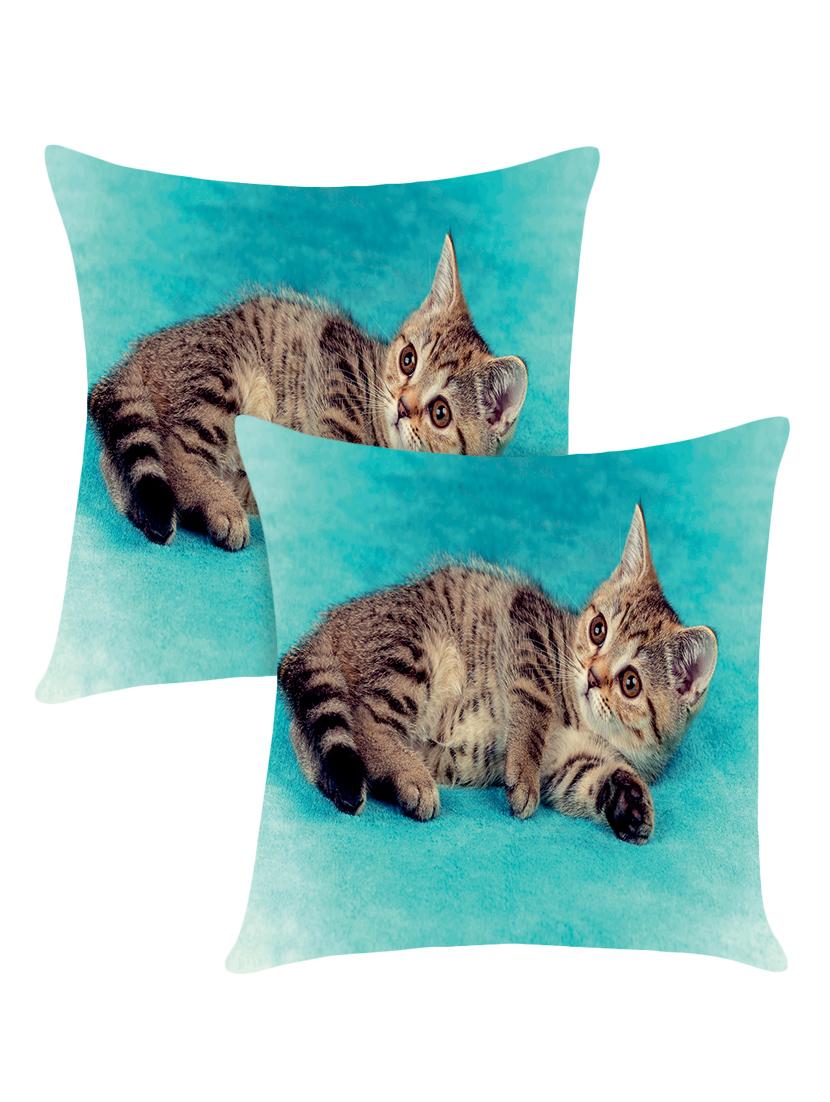 digitally printed cushion cover with cat with blue background design set of two - 13667865 - Zoom Image - 1