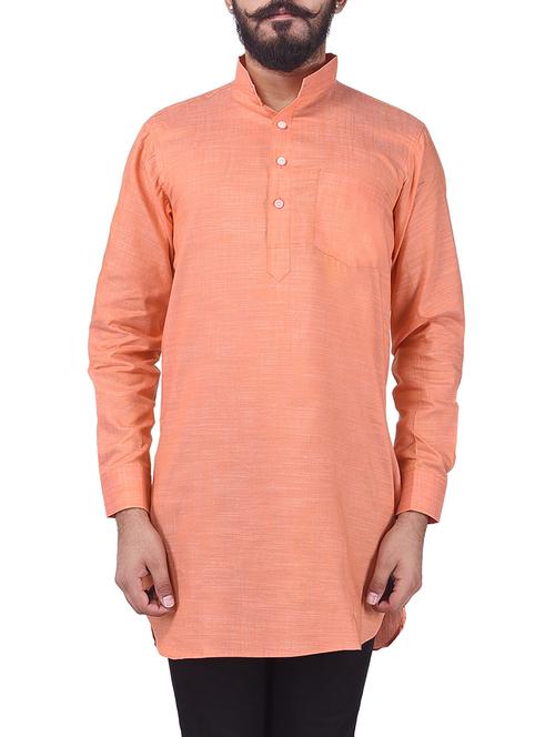 solid dark peach cotton kurta - 13672875 - Standard Image - 1