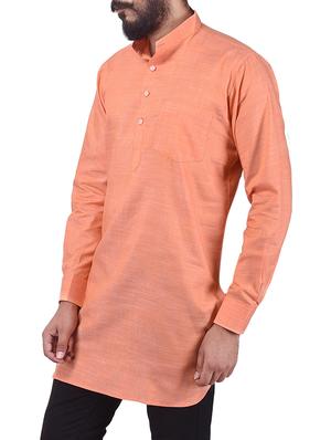 solid dark peach cotton kurta - 13672875 - Standard Image - 2