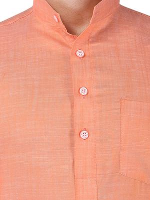 solid dark peach cotton kurta - 13672875 - Standard Image - 4