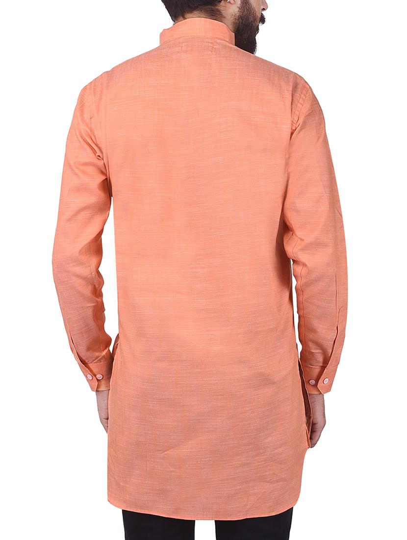 solid dark peach cotton kurta - 13672875 - Zoom Image - 3