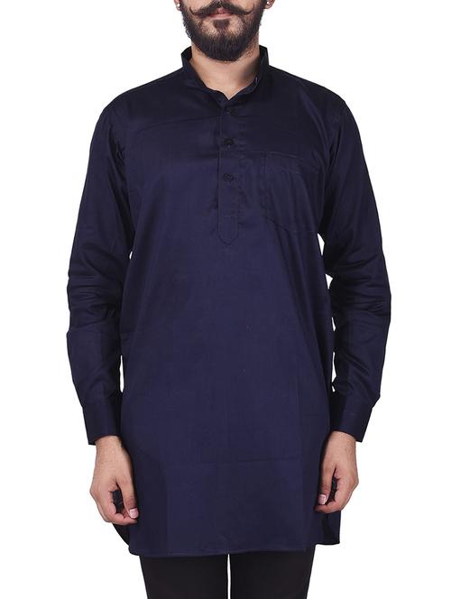 solid navy blue cotton kurta - 13672877 - Standard Image - 1