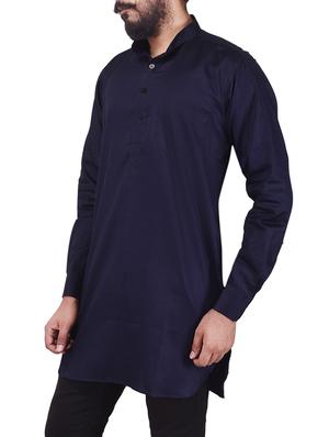 solid navy blue cotton kurta - 13672877 - Standard Image - 2