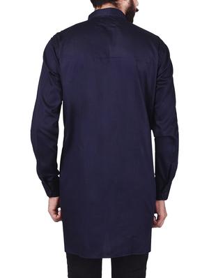 solid navy blue cotton kurta - 13672877 - Standard Image - 3