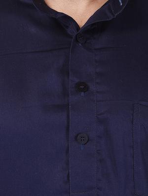 solid navy blue cotton kurta - 13672877 - Standard Image - 4