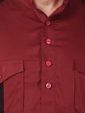 solid maroon cotton pathani kurta - 13672878 - Standard Image - 4