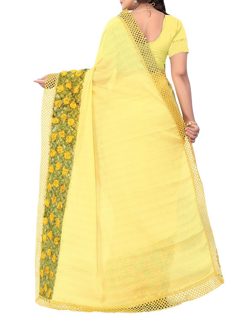 yellow bordered saree with blouse - 13675539 - Zoom Image - 2