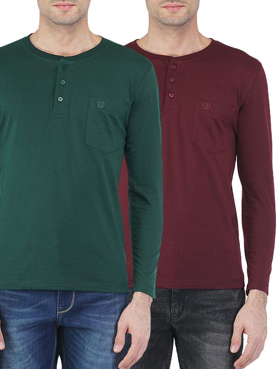 green maroon cotton combos t-shirt