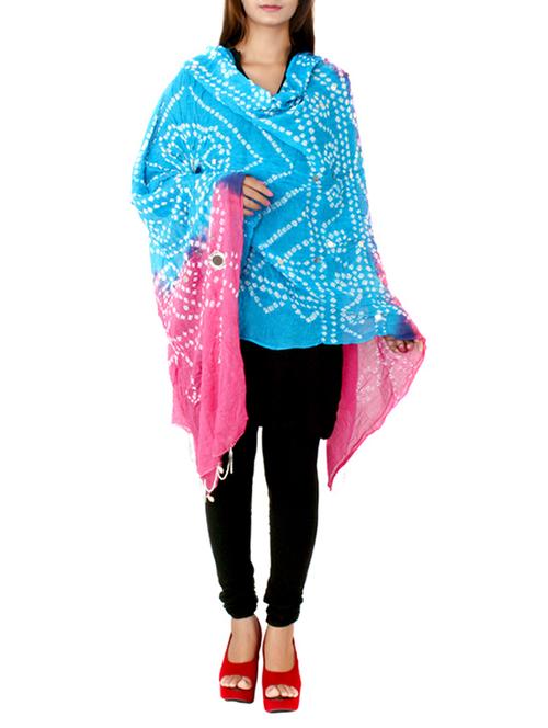 sky blue cotton bandhani dupatta - 13678458 - Standard Image - 1