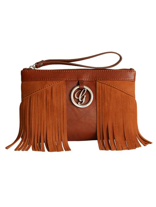 brown tassel trim leather clutch - 13678535 - Standard Image - 1