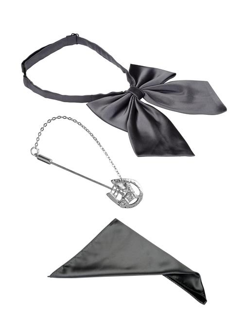 grey bow tie, pocket square and a lapel pin - 13680378 - Standard Image - 1