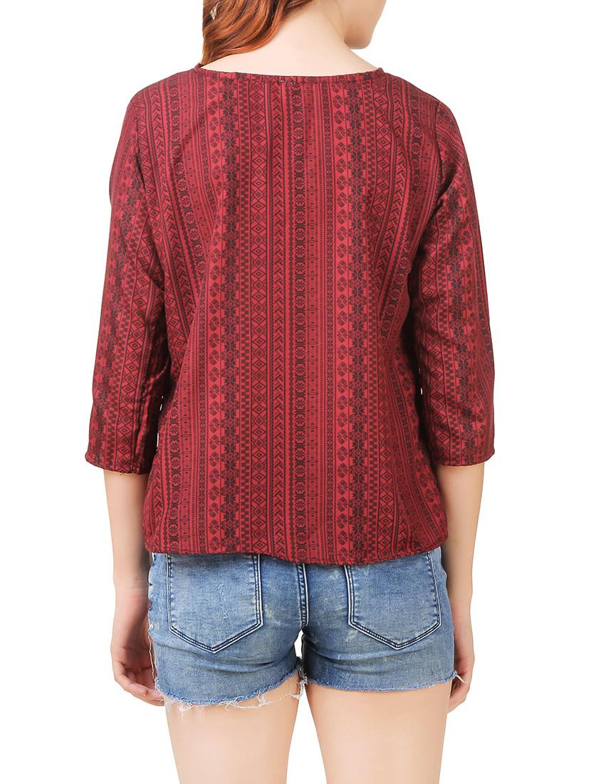 red printed polycrepe regular top - 13685238 - Zoom Image - 3